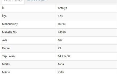  ANTALYA KAŞ GÜRSU’DA ULAŞIMI KOLAY, 14.714 M² TARLA