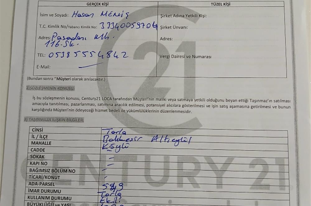 C21 LOCA' DAN ALTIEYLÜL KÖYLÜ MAHALLESİNDE 1775 m2 SATILIK TARLA