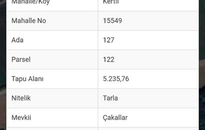 Sakarya Kaynarca Kertil'de 5235 m² Satılık Tarla