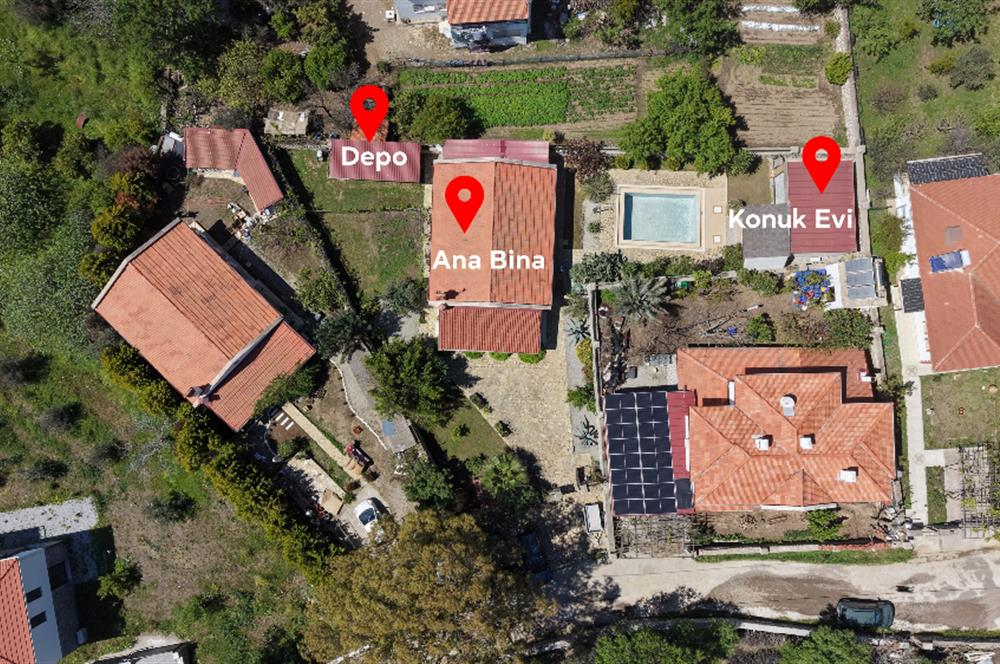 DATÇA KIZLAN | TEK KATLI HAVUZLU GENİŞ BAHÇELİ VİLLA+KONUK EVİ
