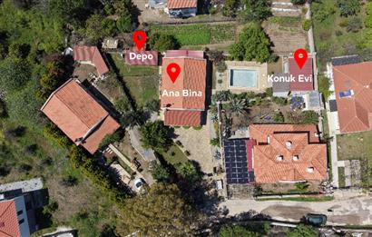 DATÇA KIZLAN | TEK KATLI HAVUZLU GENİŞ BAHÇELİ VİLLA+KONUK EVİ