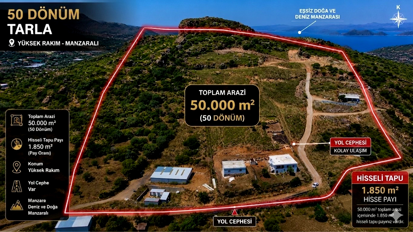 İSLAMHANELERİ – TURGUTREİS MANZARALI HİSSELİ TARLA FIRSATI