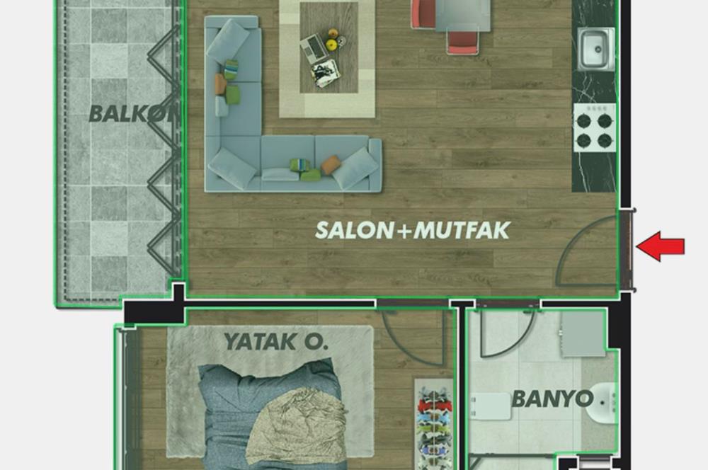 CENTURY21'DEN ŞEHRİN YÜKSELEN DEĞERİ 1+1 SATILIK DAİRE!