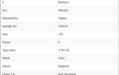 C21 Bal'dan Altıeylül Taşköy Mahallesinde Satılık Tarla