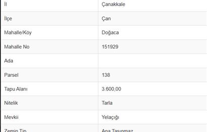 C21 Bal'dan Çanakkale Çan Doğaca Mahallesinde Satılık Tarla
