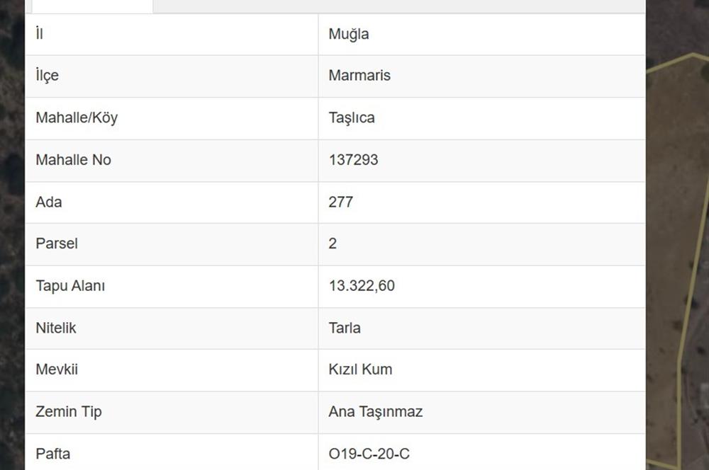 Marmaris Taşlıca'da Denize Sıfır 13.322m2 Eşsiz Yatırım Fırsatı