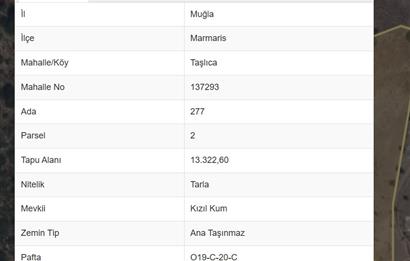 Marmaris Taşlıca'da Denize Sıfır 13.322m2 Eşsiz Yatırım Fırsatı