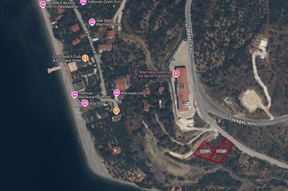 MARMARA ADASI MERKEZDE BİTİŞİK VE MÜSTAKİL SATILIK 1.367 M² TURİZM İMARLI ARSALAR