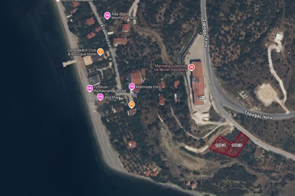 MARMARA ADASI MERKEZDE BİTİŞİK VE MÜSTAKİL SATILIK 1.367 M² TURİZM İMARLI ARSALAR