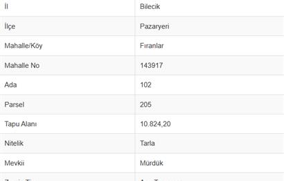 BİLECİK PAZARYERİNDE MÜSTAKİL SATILIK TARLA