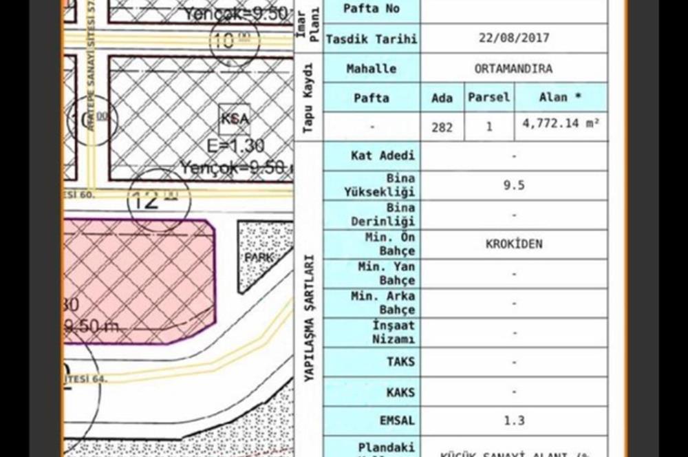 ATATEPE SANAYİ SİTESİNDE ADA OLARAK 4550 m2 SATILIK ARSA