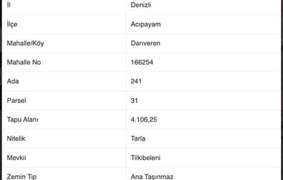 CENTURY 21 LOFT'TAN ACIPAYAM DARIVERENDE SATILIK TARLA