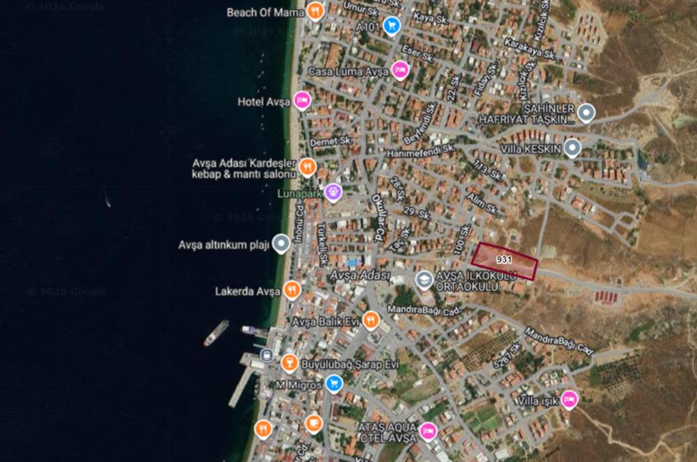 AVŞA MERKEZDE İSKELEYE ÇOK YAKIN DENİZ MANZARALI 670 m² HİSSE