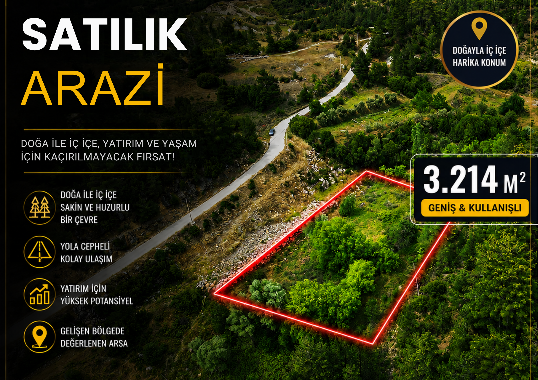 Muğla Kavaklıdere'de Satılık 3.214 m² Arazi