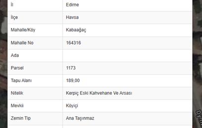 Havsa Kabağaç Köy İçinde 787 m² 2 Bitişik Arsa