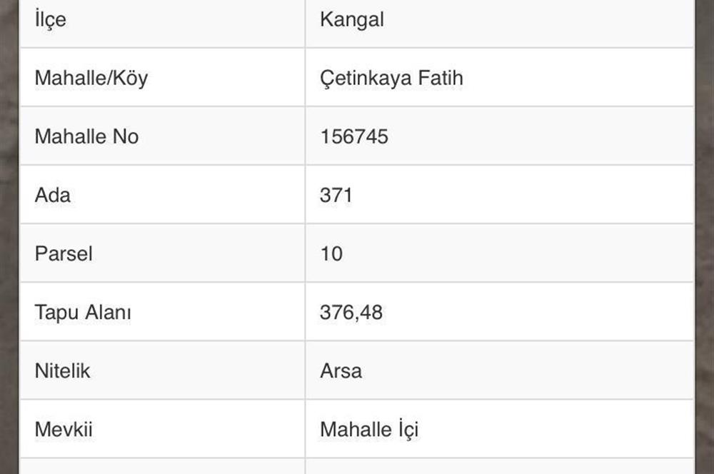 Sivas Kangal Çetinkaya Fatih de Satılık Arsa