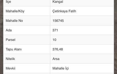 Sivas Kangal Çetinkaya Fatih de Satılık Arsa
