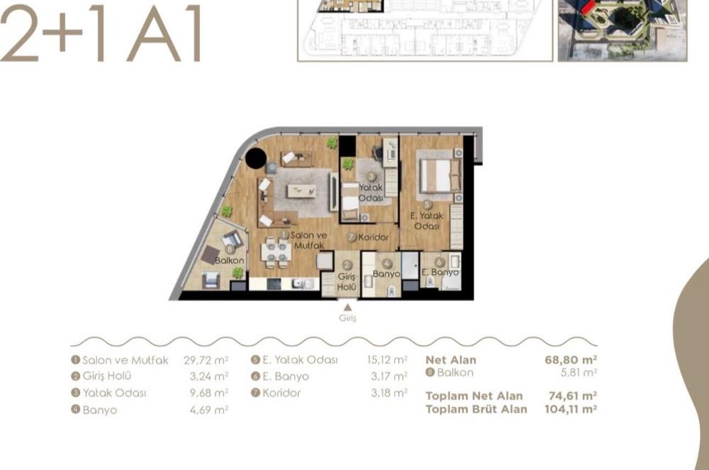 Alsancak Evora'da Deniz Manzaralı Sıfır 2+1 Kiralık Daire