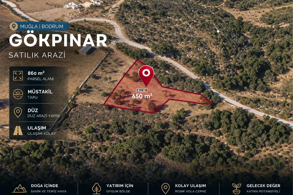 Bodrum Gökpınar'da 860 m²  Satılık Arazi