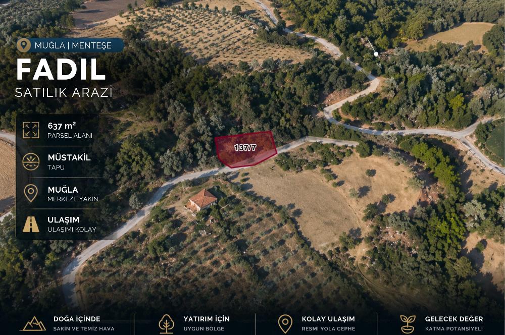 Muğla Menteşe Fadıl'da Yola Cepheli 637 m² Müstakil Parsel