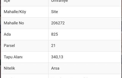 ümraniye Site mah Kayacan sok ta Mah 340,13m Satılık Arsa