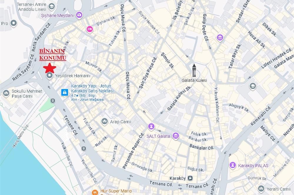 KARAKÖY HALİÇ METRO YAKINI, 5 KATLI KİRALIK TİCARİ BİNA
